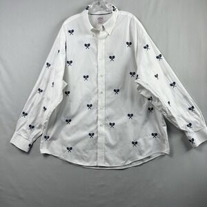 Brooks Brothers 1818 Shirt Mens XXL White Blue Tennis Racket Embroidery Preppy